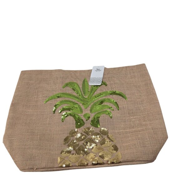 Bon Voyage NWT Women's Sequin  Tote Beach Bag Brown One Size Pineapple - Picture 1 of 8